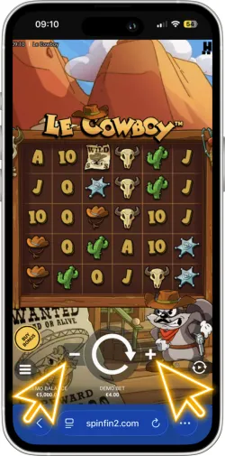 Le Cowboy slot betting panel to adjust stakes