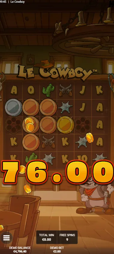 Big win in Le Cowboy display with coin symbols