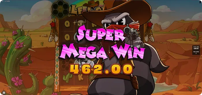Super Mega Win screen displaying massive bonus payout