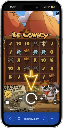 Le Cowboy game screen with SPIN button