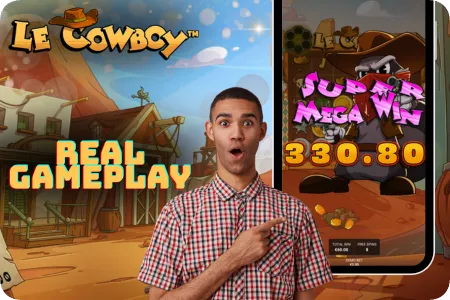 Le Cowboy gameplay session showing spin results